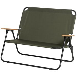 Outsunny Chaise double banc 2 places pliant pour Camping avec accoudoirs en bois et porte-gobelets, dim. 114L x 67l x 80H cm