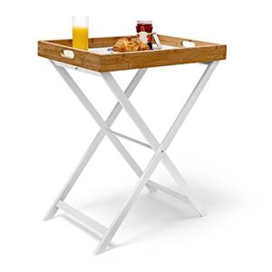 Relaxdays 10019176 Table d'appoint pliable bambou plateau amovible HxlxP: 72 x 60 x 40 cm Plateau de lit support table bout de canapé, blanc nature - Publicité