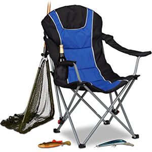 Relaxdays Chaise de camping pliable fauteuil de pêche rembourré avec porte-boissons dossier réglable HxlxP: 108 x 90 x 72 cm, bleu noir - Publicité