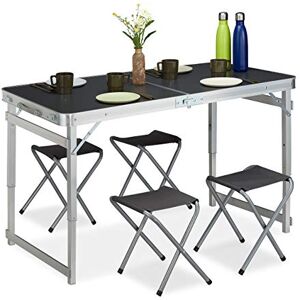 relaxdays Table Camping, Pliable, 4 chaises, réglable en Hauteur, 120x60 cm,alu, MDF,Gris/Argent Adulte Unisexe, 1 élément - Publicité