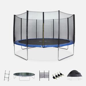 sweeek Trampoline 430cm bleu avec pack d'accessoires + Tente de camping avec sac de transport - Bleu