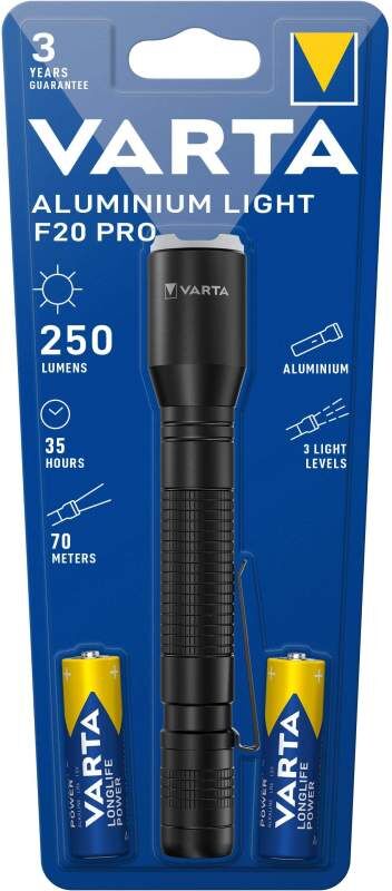 Torche Varta Aluminium Light F20 Pro avec 2 piles AA