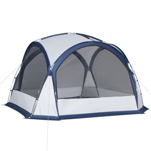 Outsunny Tenda da Campeggio 6-8 Persone, 4 Porte a Cerniera, Borsa e Gancio, 350x350x230cm, Bianca e Blu