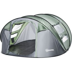 outsunny tenda da campeggio pop up 4-5 posti, 2 porte e 4 finestre telo impermeabile, 263.5x220x123cm verde scuro