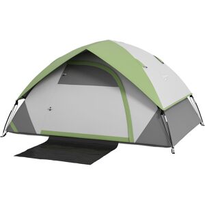 Outsunny Tenda da Campeggio 4 Posti con Finestra a Rete, in Poliestere, Fibra di Vetro e PE, 270x210x150 cm, Grigio e Verde