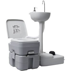 vidaXL Set WC Portatile da Campeggio e Lavandino con Supporto Grigio