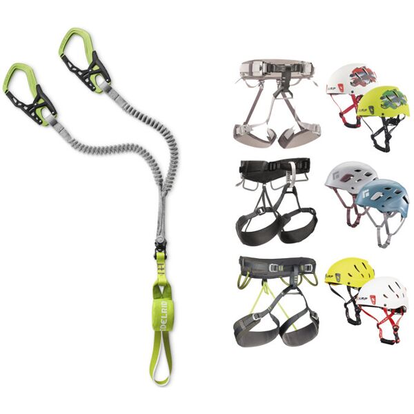 edelrid kit composto da set via ferrata cable comfort + imbrago e casco a scelta grey/green