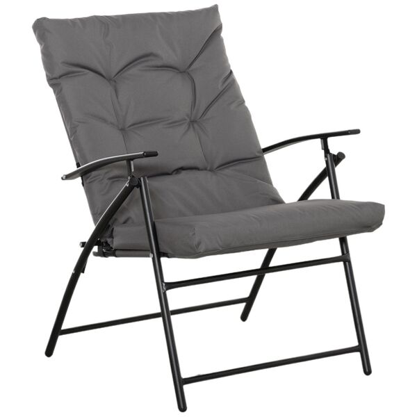 outsunny sedia pieghevole da campeggio con schienale reclinabile su 2 livelli e cuscino rimovibile, in metallo e tessuto oxford grigio