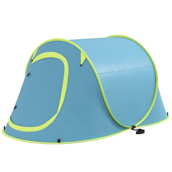 outsunny tenda da campeggio 2 posti pop up impermeabile con accessori e borsa di trasporto, blu