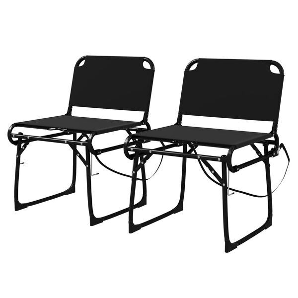 outsunny set da 2 sedie pieghevoli multifunzione da campeggio, telaio in metallo e tessuto oxford, nero