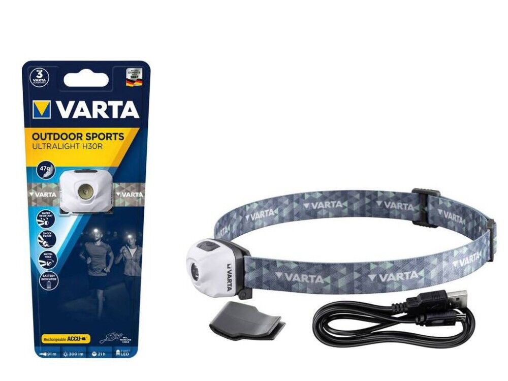 varta torcia frontale ricaricabile outdoor sports h30r bianca 1863.101
