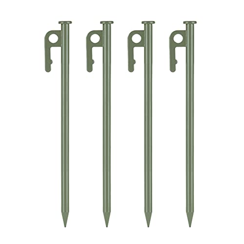 Tikhell 4 stks 30 cm Camping Tent Stakes Winddicht Outdoor Tent Nagels Heavy Duty Tuin Stakes Haak Staal Wandelen Apparatuur (Legergroen)