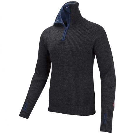 Ulvang Rav Sweater w/zip, Unisex Charcoal Melange- Mid Blue  XL