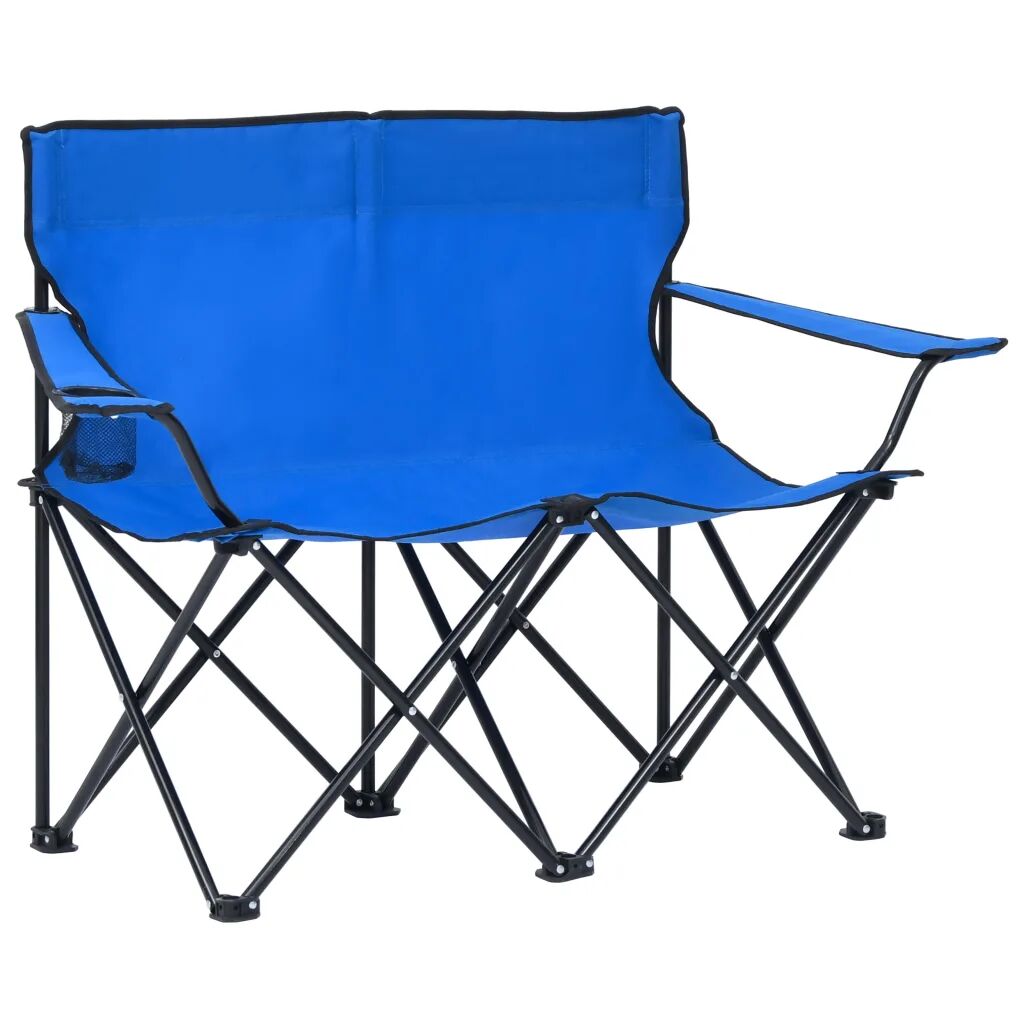 vidaXL Cadeira de campismo dobrável 2 lugares aço e tecido azul