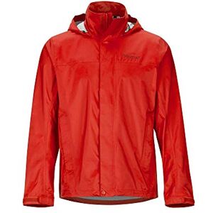 Marmot Men's PreCip Eco Jacket New, Waterproof Jacket, Lightweight Hooded Rain Jacket, Windproof Raincoat, Breathable Windbreaker, Ideal for Running and Hiking, Victory Red, S