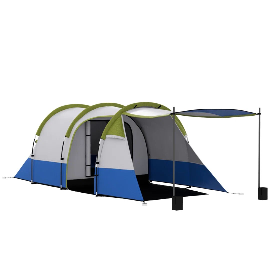 Outsunny 3 Person Tent with Footprint and Carry Bag gray/blue 150.0 H x 420.0 W x 200.0 D cm