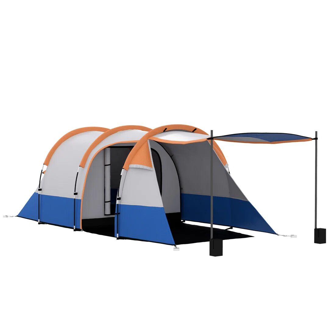 Outsunny 3 Person Tent with Footprint and Carry Bag gray/blue/brown 150.0 H x 420.0 W x 200.0 D cm