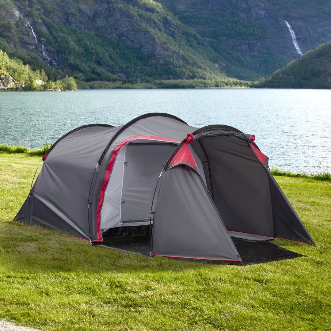 Outsunny 3 Person Tent with Carry Bag gray/pink 154.0 H x 426.0 W x 206.0 D cm