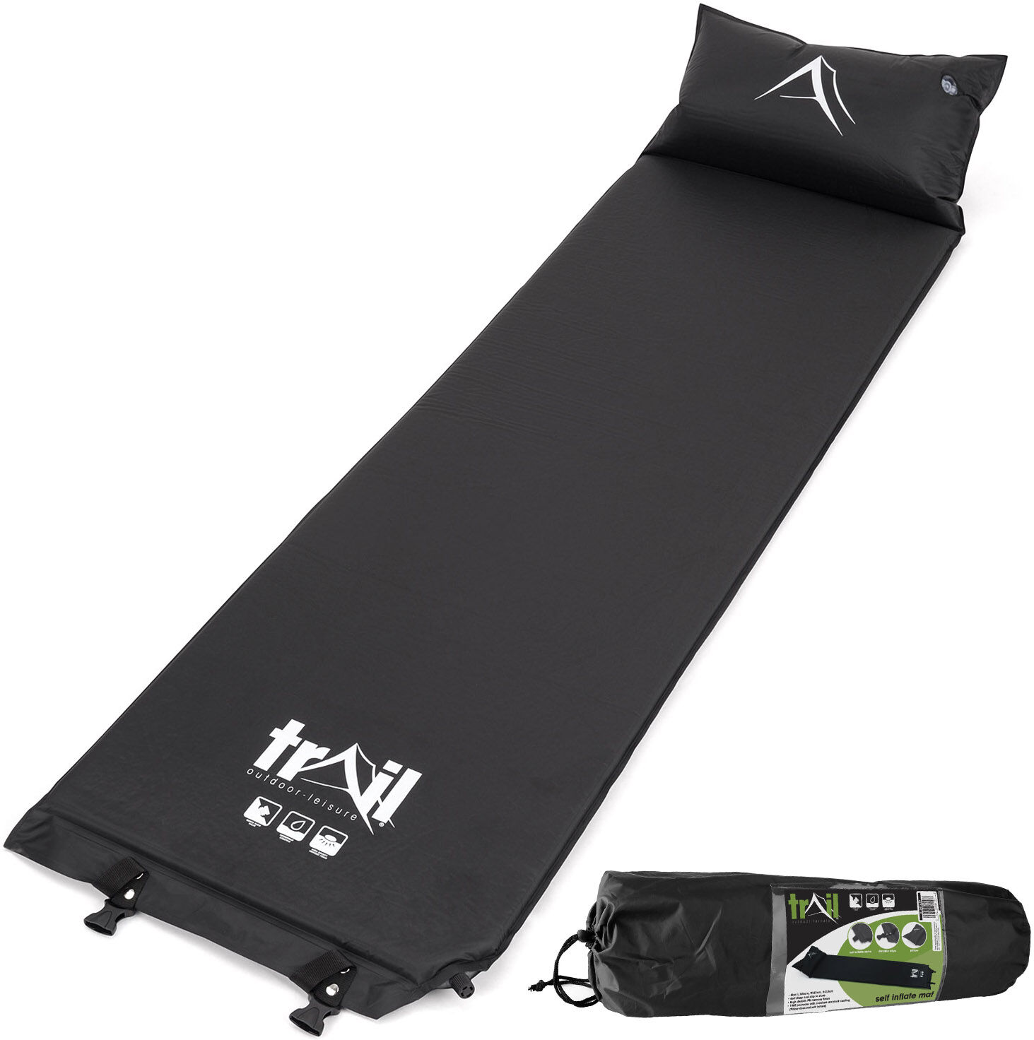 Leisure Self-Inflating Mat & Pillow - Black Black