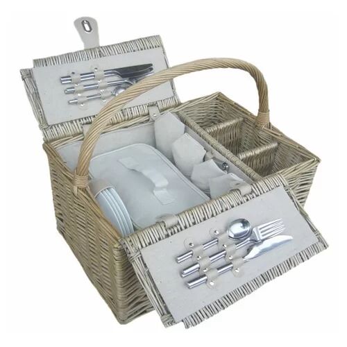 August Grove Retro Double Lidded 4 Person Fitted Wicker Picnic Basket August Grove  - Size: Double (4'6)