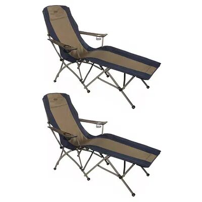 Kamp-Rite Folding Lounger Camp Chair with Cupholders, Navy and Tan (2 Pack), Red/Coppr