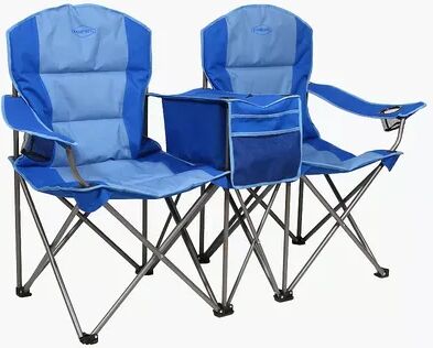 Kamp-Rite Double Folding Camp Chair with Center Cooler and Cupholders, Blue