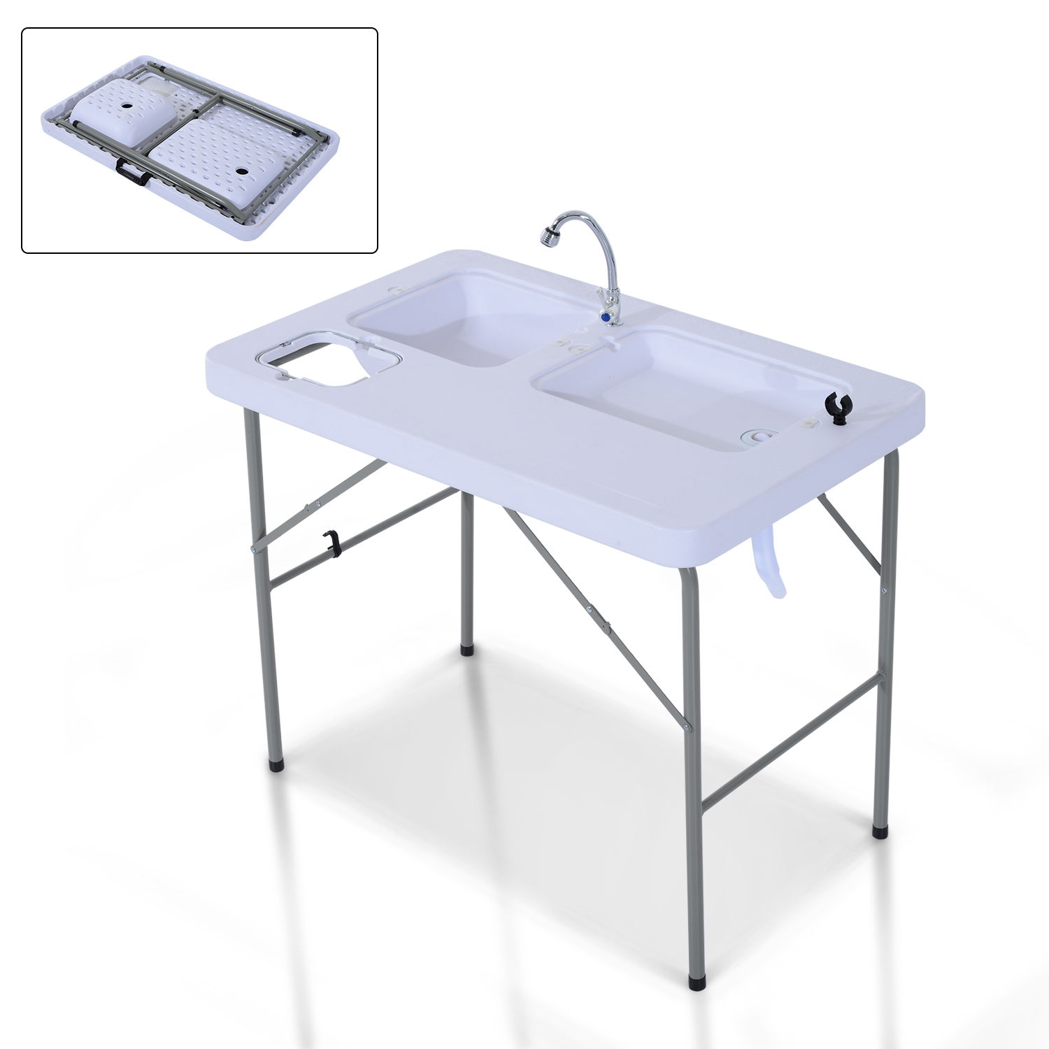Outsunny Portable Camping Table 40 with Faucet Folding Sink 2 Water Basins Parties   Aosom.com
