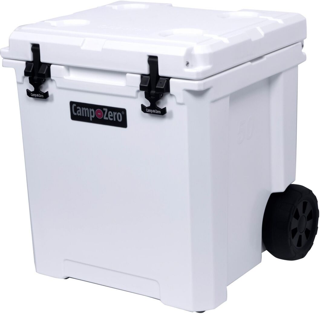 Camp-zero 50 - 52 Qt. Premium Chest Cooler with Wheels and 4 Molded-In Cup Holders   White - White