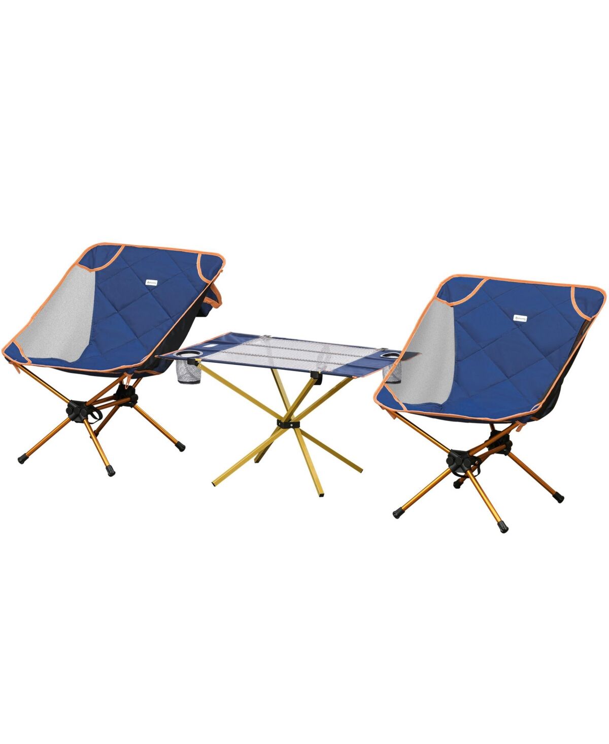Outsunny 3 Piece Padded Camping Chair Set, Folding Chairs with Portable Table, Cup Holders, Carry Bag for Travel, Camping, Fishing and Beach - Navy bl