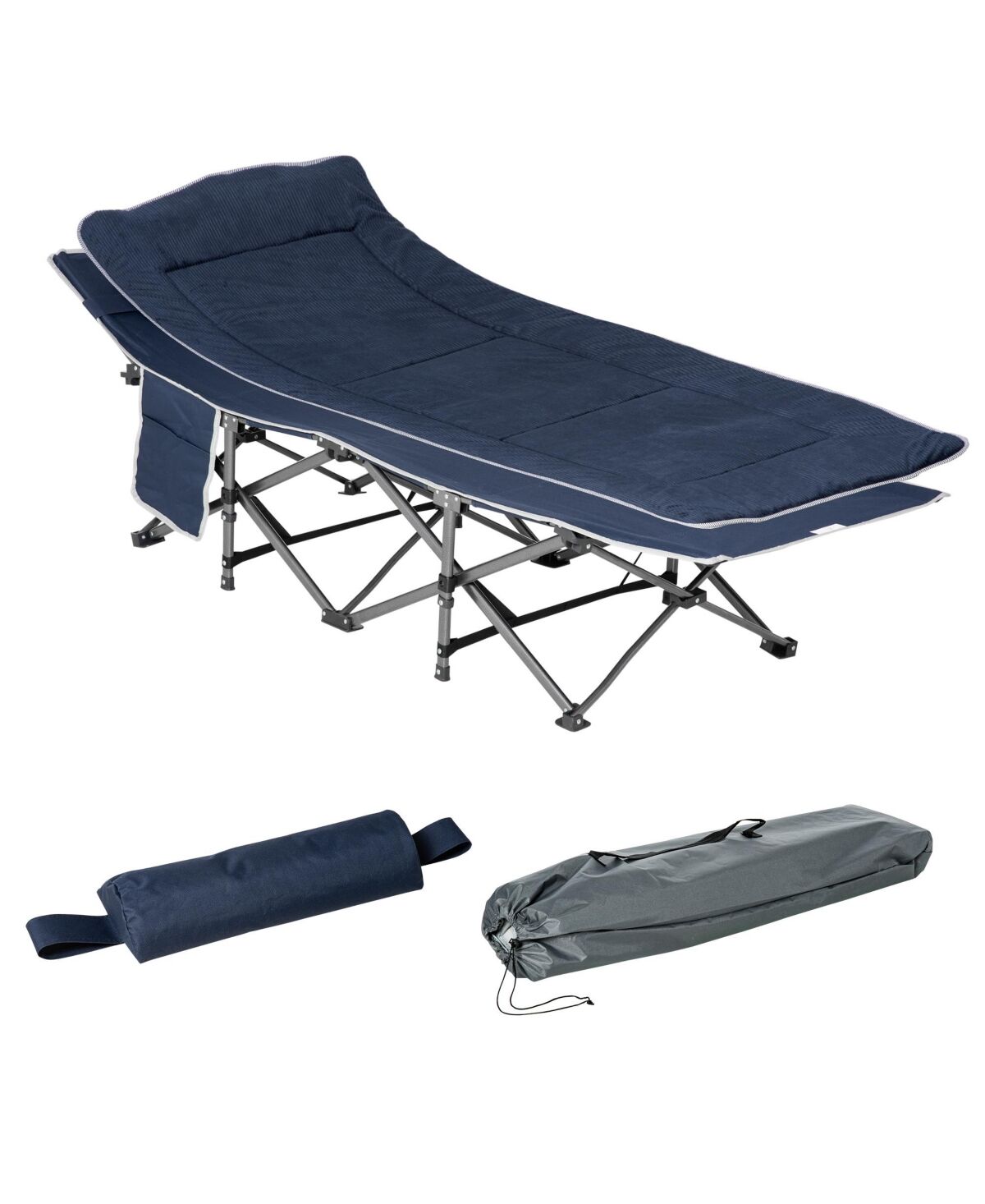 Outsunny Folding Camping Cot Adults, Double Layer Heavy Duty Sleeping Cot with Carry Bag, Headrest, Reversible Mattress, Portable Outdoor Lightweight