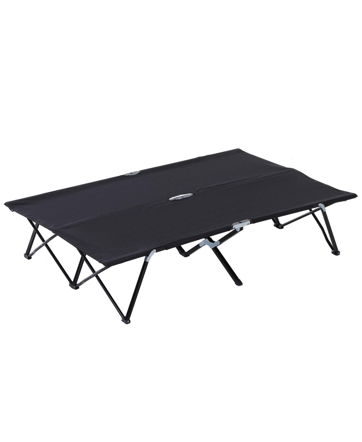 Outsunny 2 Person Folding Camping Cot for Adults, Extra Wide Outdoor Portable Sleeping Cot with Carry Bag, Elevated Camping Bed, Beach Hiking, Black -
