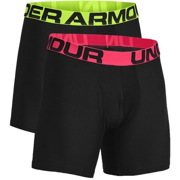 Under Armour 2 pakkaus Tech 6in Boxers - Black/Yellow  - Size: 1363619 - Color: musta/keltaine