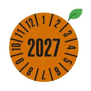 Dreifke® Prüfplakette 2027, orange, Graspapier, selbstklebend, Ø 30mm, 500/Rolle