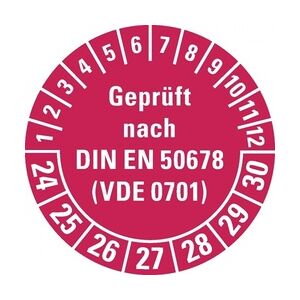 Dreifke® Prüfplakette geprüft nach DIN EN 50678(VDE 0701) 24-30, rot, Dokumentenfolie, Ø 30mm, 500/Rolle