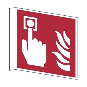 Brandschutzzeichen, Fahnen-/Nasenschild Brandmelder F005 - ASR A1.3 (DIN EN ISO 7010) - 200x200x0.6 mm Aluminium glatt, nachleuchtend