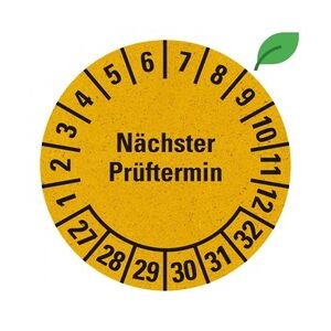 Dreifke® Prüfplakette Nächster Prüftermin 27-32, gelb, Graspapier, Ø 30mm, 500/Rolle