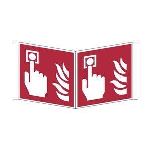 Brandschutzzeichen, Winkelschild Brandmelder F005 - ASR A1.3 (DIN EN ISO 7010) - 200x200x0.6 mm Aluminium glatt, nachleuchtend