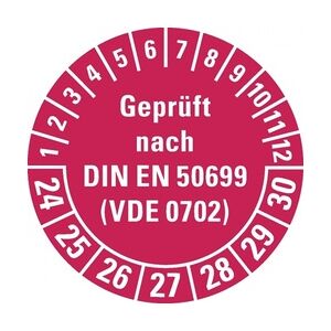 Dreifke® Prüfplakette geprüft nach DIN EN 50699(VDE 0702) 24-30, rot, Dokumentenfolie, Ø 30mm, 500/Rolle