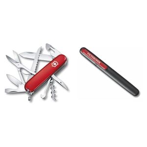 Victorinox Huntsman Couteau de Poche Suisse, Léger, Multitool, 15 Fonctions, Tire Bouchon, Grand Lame, Ouvre Boite, Rouge & Aiguisoir Double pour Couteaux, Swiss Made, Portable, Noir/Rouge - Publicité