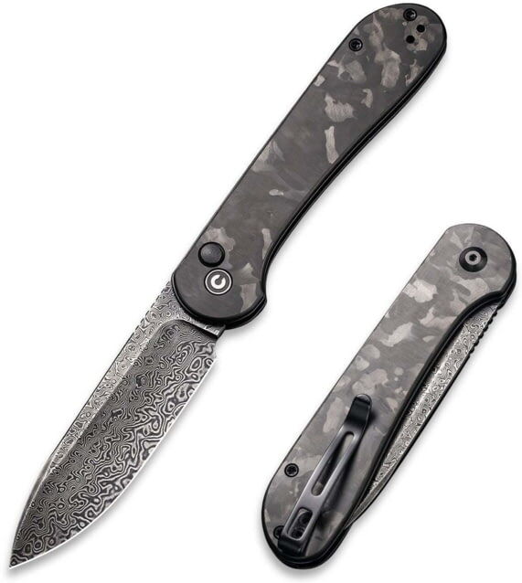 Photos - Knife / Multitool Civivi Elementum Folding Knife, 3.47in, Damascus Blade, Carbon Fiber/Steel 