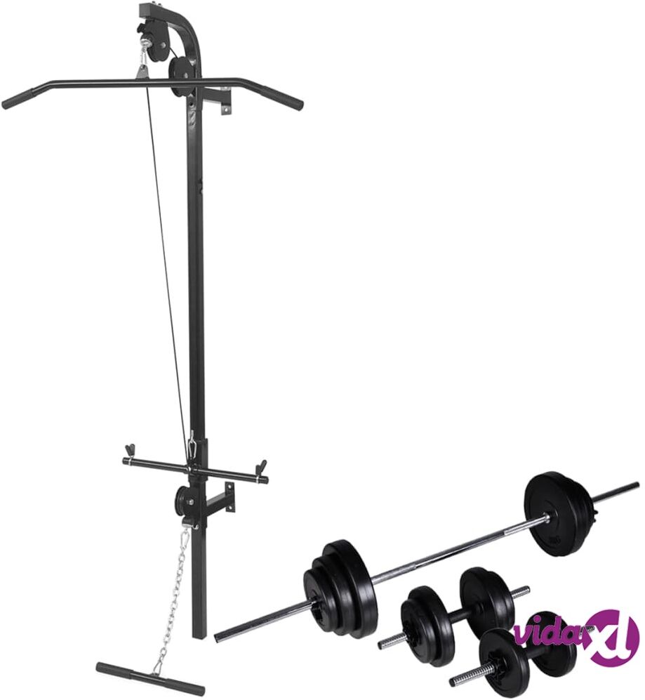 vidaXL Wall-mounted Power Tower with Barbell and Dumbbell Set 30.5 kg