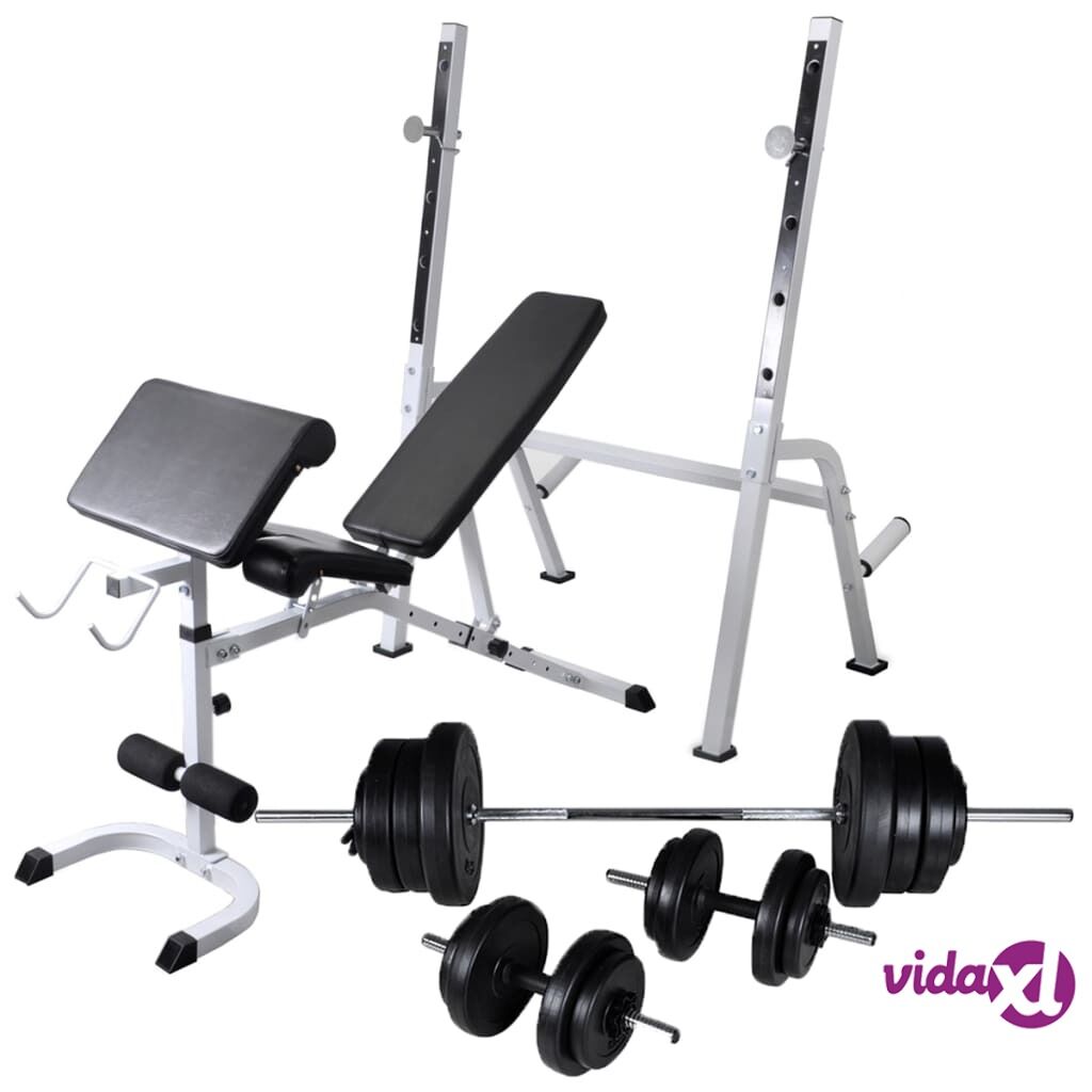 vidaXL Workout Bench with Weight Rack Barbell and Dumbbell Set 60.5kg