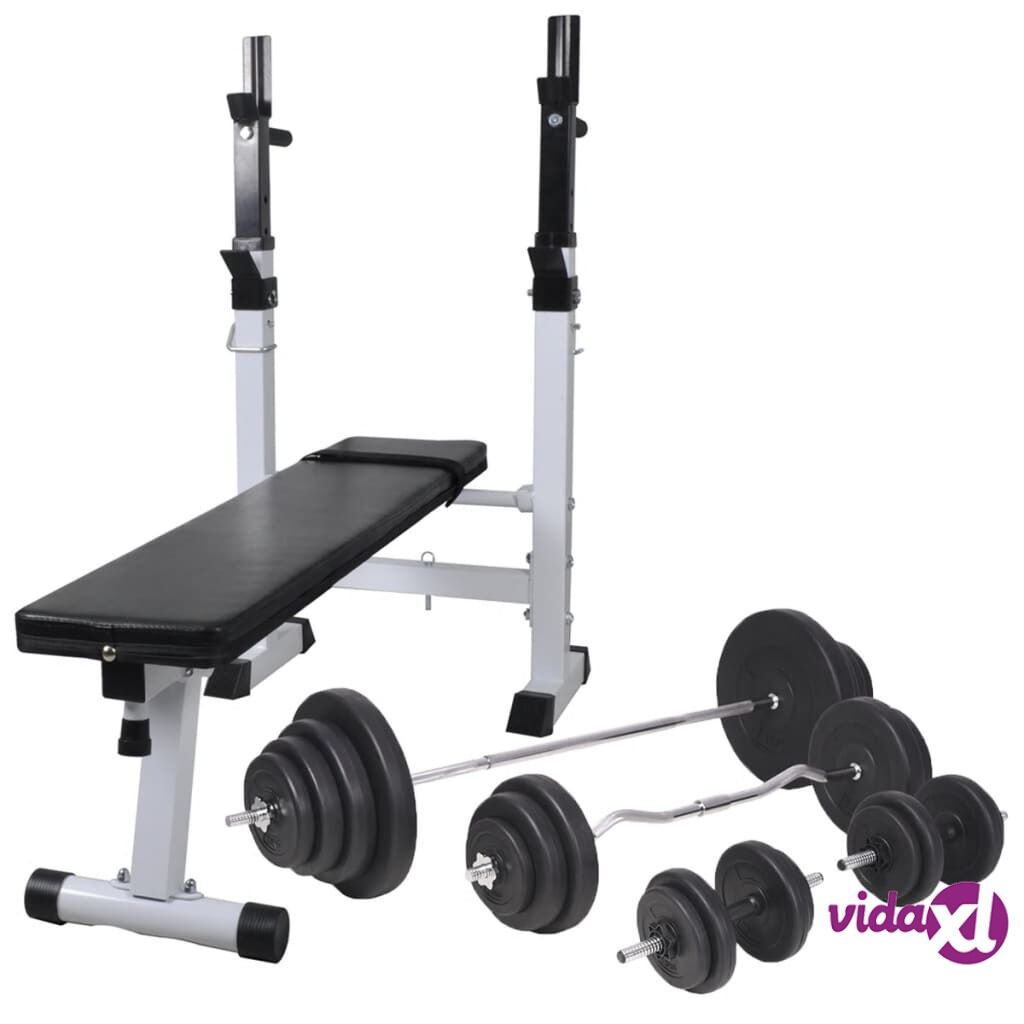 vidaXL Workout Bench with Weight Rack&Barbell and Dumbbell Set 120 kg