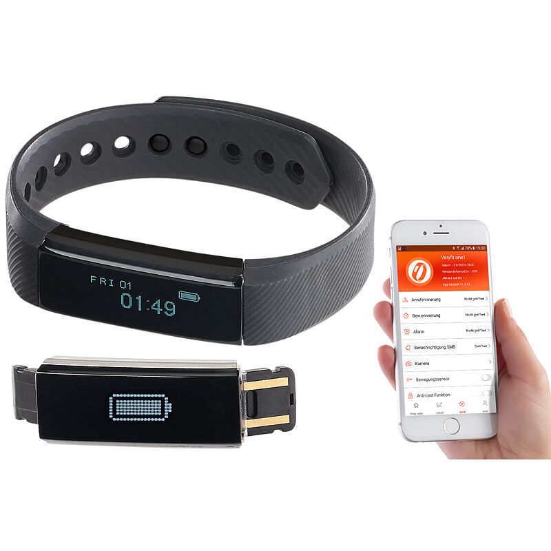 newgen medicals Fitness-Armband FBT-25, Bluetooth, Benachrichtigungen, OLED, IP67