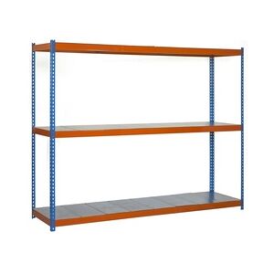 SimonRack Metallregal ohne Schrauben mit Simonforte -Metallschalen 3 Regale. Blau/Orange/Galva Farbe 1500x1500x750 mm