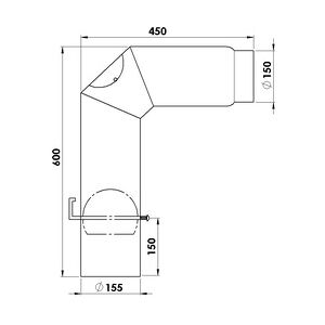 FireFix Ofenrohrbogen 90°, Ø 150 mm, schwarz, mit Reinigungstür