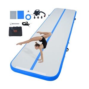 VEVOR Gymnastik-Luftmatte Aufblasbare Gymnastik-Tumbling-Matte, Tumbling-Bahn mit Elektrischer Pumpe, 398 x 101 x 10 cm Trainingsmatten für den Heimgebrauch/Fitnessstudio/Yoga/Cheerleading Blau