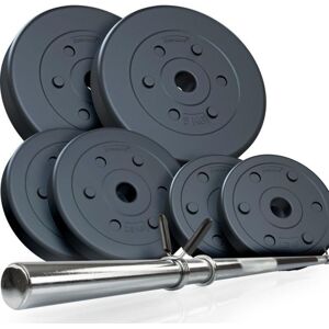 ScSPORTS® Hantelset - 20kg, Gewichte 2x1,25/2x2,5/2x5 kg, 30mm, Kunststoff, Langhantelstange 120cm, Chrom, mit Federverschluss - Langhantel Set,