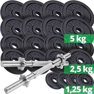 ScSPORTS® Kurzhanteln - 2er Set, 70 kg, 2 Kurzhantelstangen, mit Gewichten (8x5kg, 8x2,5kg, 4x1,25kg), 30mm, Gusseisen, Sternverschluss