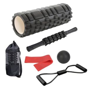My Store 45cm 6pcs/set EVA Hollow Foam Roller Muscle Relaxation Roller Yoga Column Set Fitness Equipment(Black)